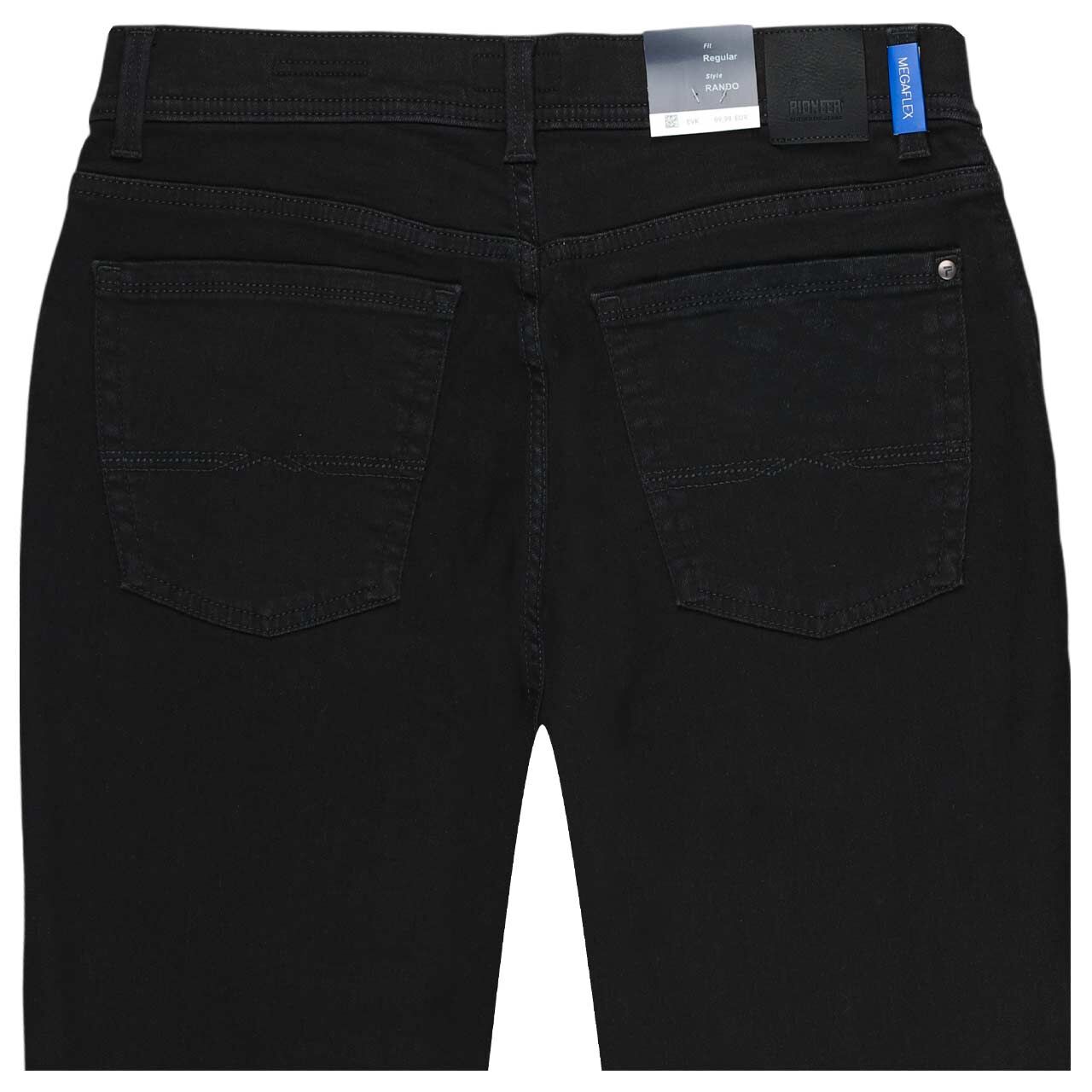 Stretch Herrenjeans Rando Megaflex in Schwarz von Pioneer, detaillierte Rückansicht