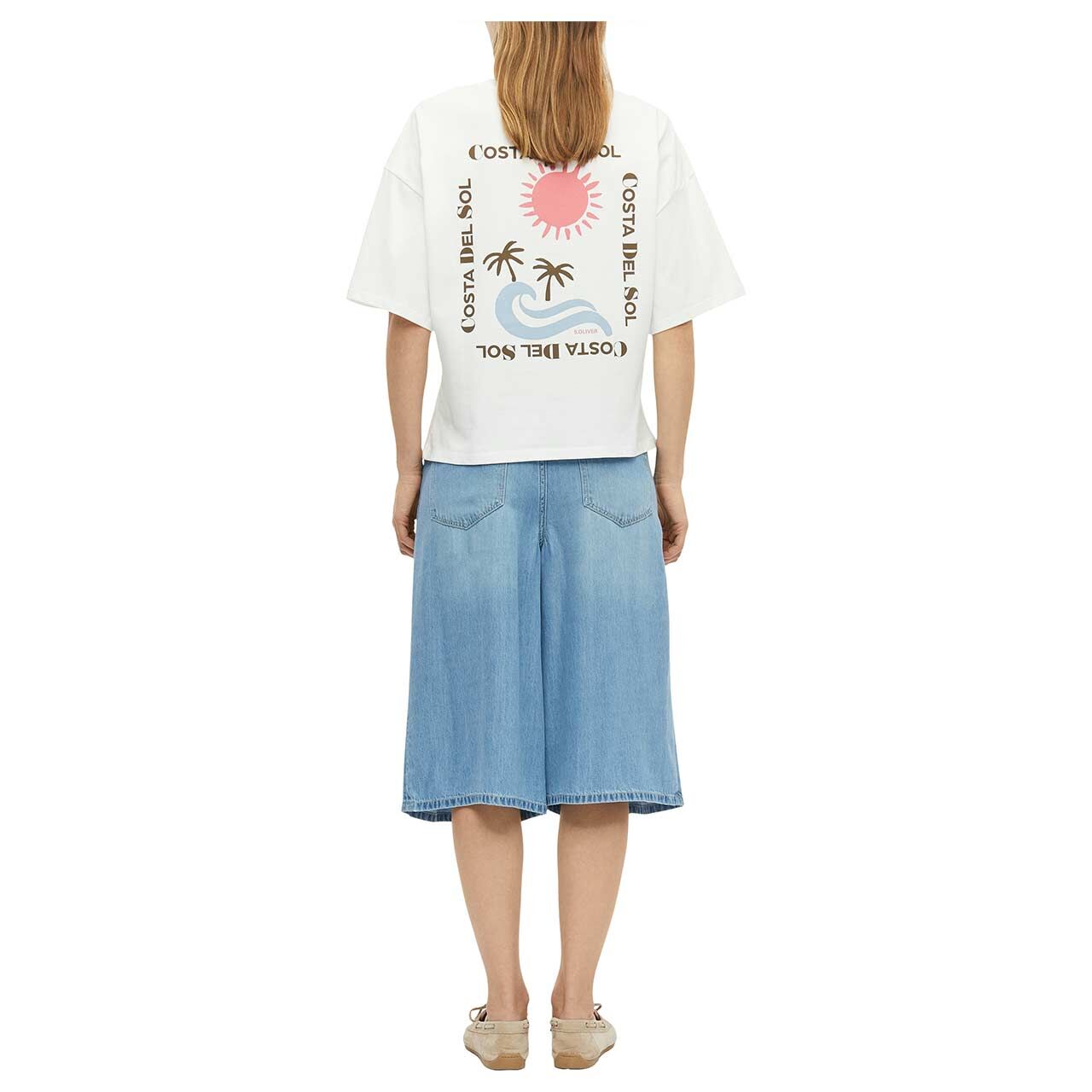 s. Oliver Damen T-Shirt in Weiß mit Print, Rückansicht am Model