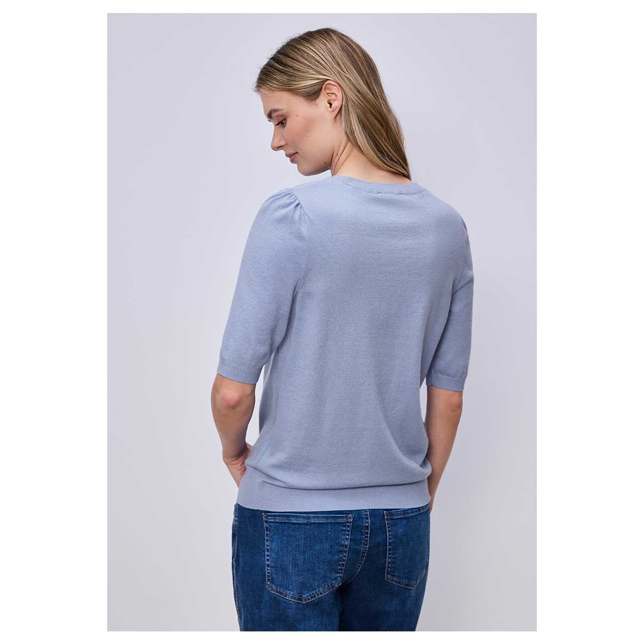 Damen Kurzarm Pullover Short Sleeve von Street One in Blau, Rückansicht am Model