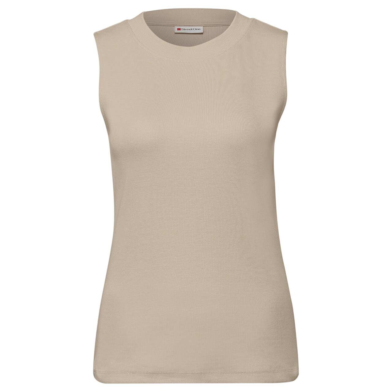 Street One Damen Top Basic Rib cotton beige