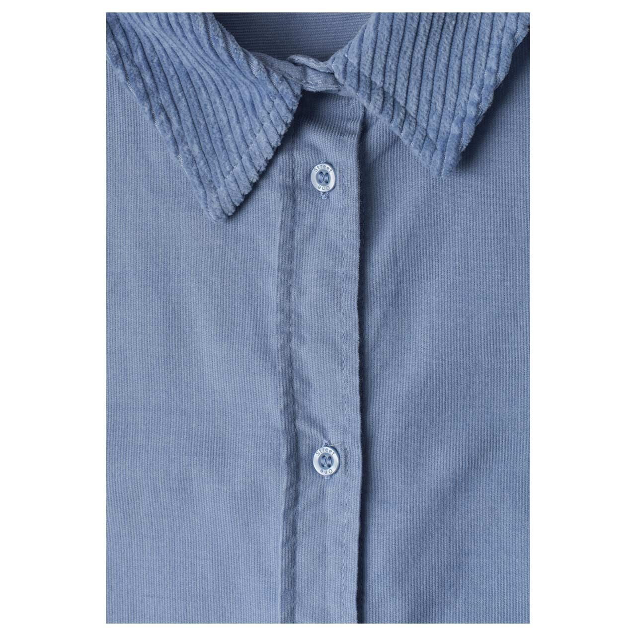 Street One Damen 3/4 Arm Cord Bluse Corduroy Mix Shirtcollar northern blue