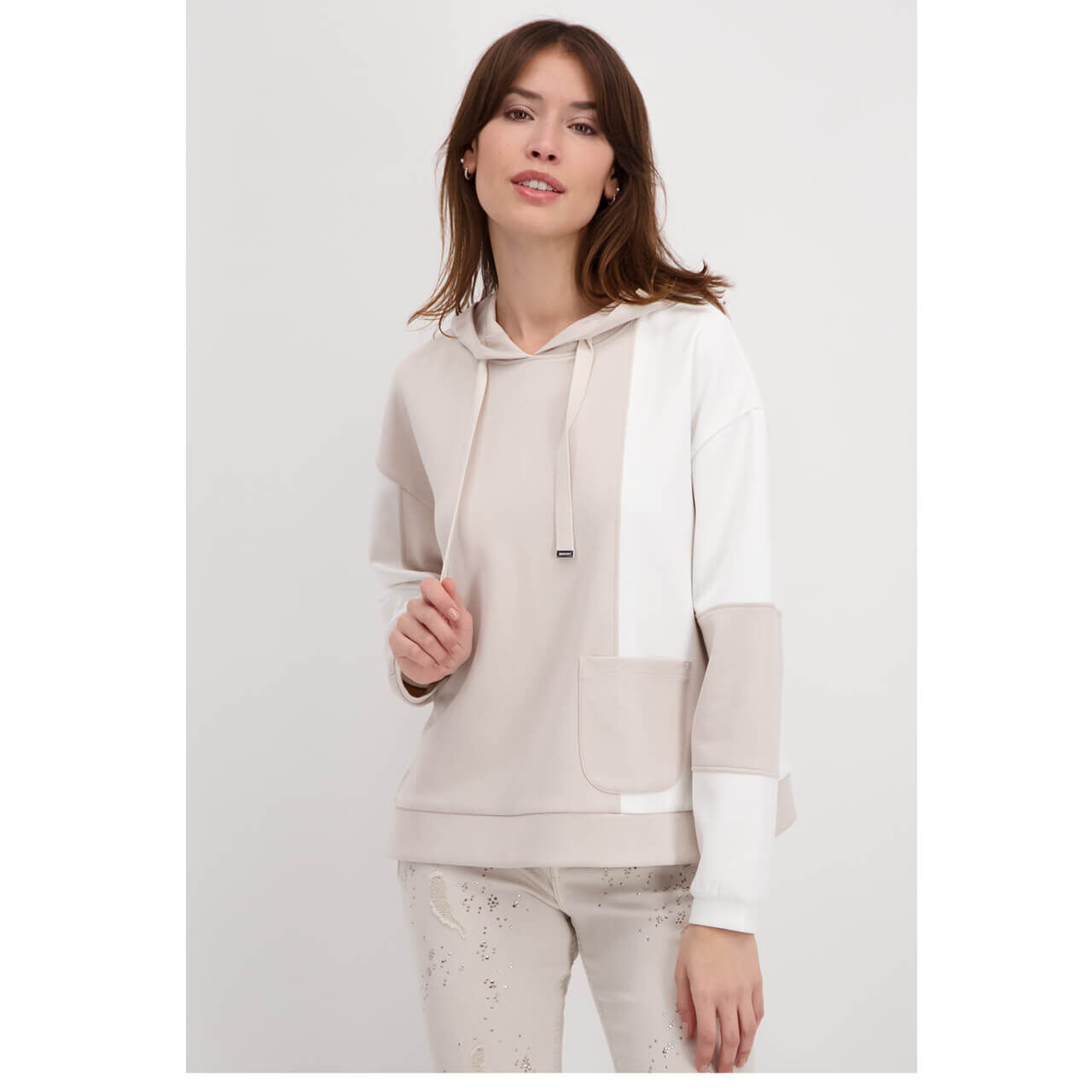 monari-pullover-beige-193-ansicht Monari Hoodie Pullover für Damen in Beige, FarbNr.: 193