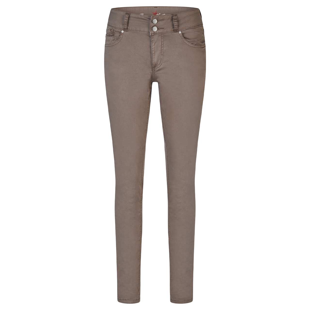 Damen Baumwollhose Tummyless Stretch Twill von Buena Vista in Grau-Braun, Vorderansicht