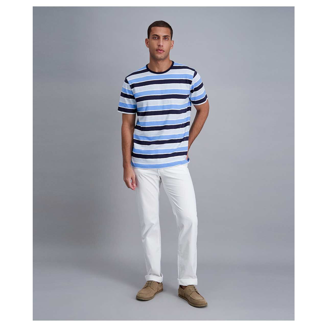 Stretch Herren Baumwollhose Rando in Weiß von Pioneer, Vorderansicht am Model