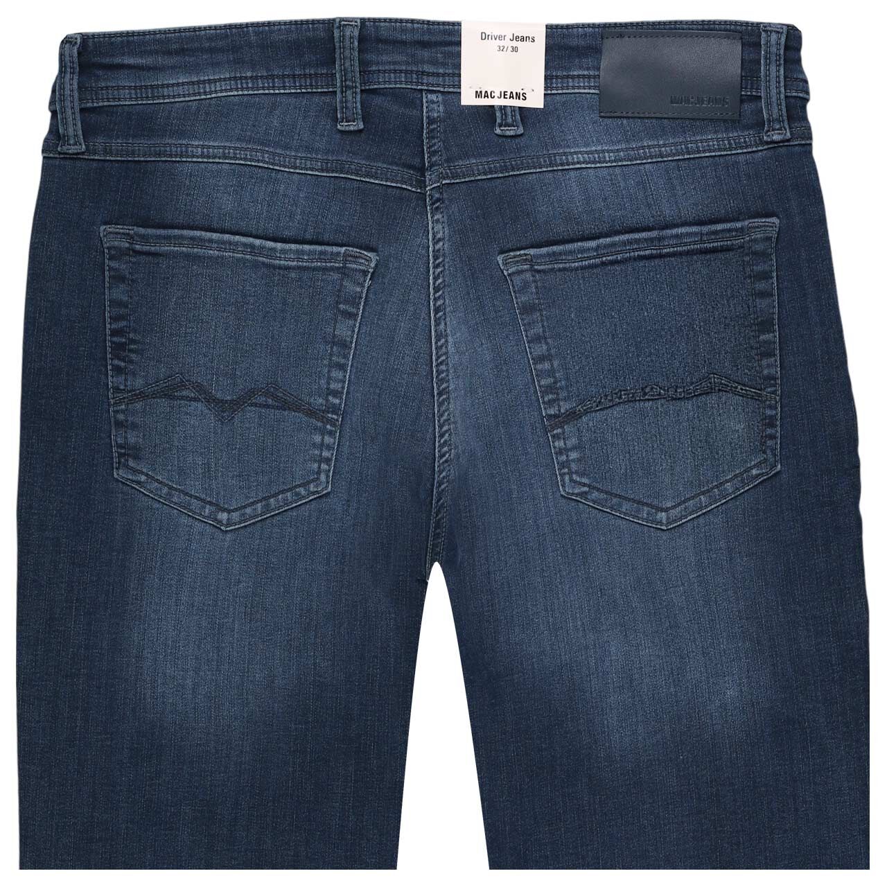 Stretch Herrenjeans Flexx von MAC in Dunkelblau angewaschen, detaillierte Rückansicht