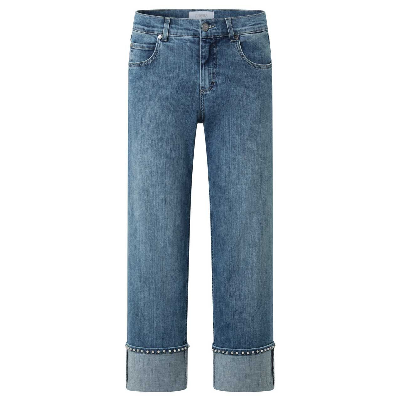 Stretch Damen 7/8 Jeans Linn von Angels in Hellblau angewaschen mit Perlen, Vorderansicht