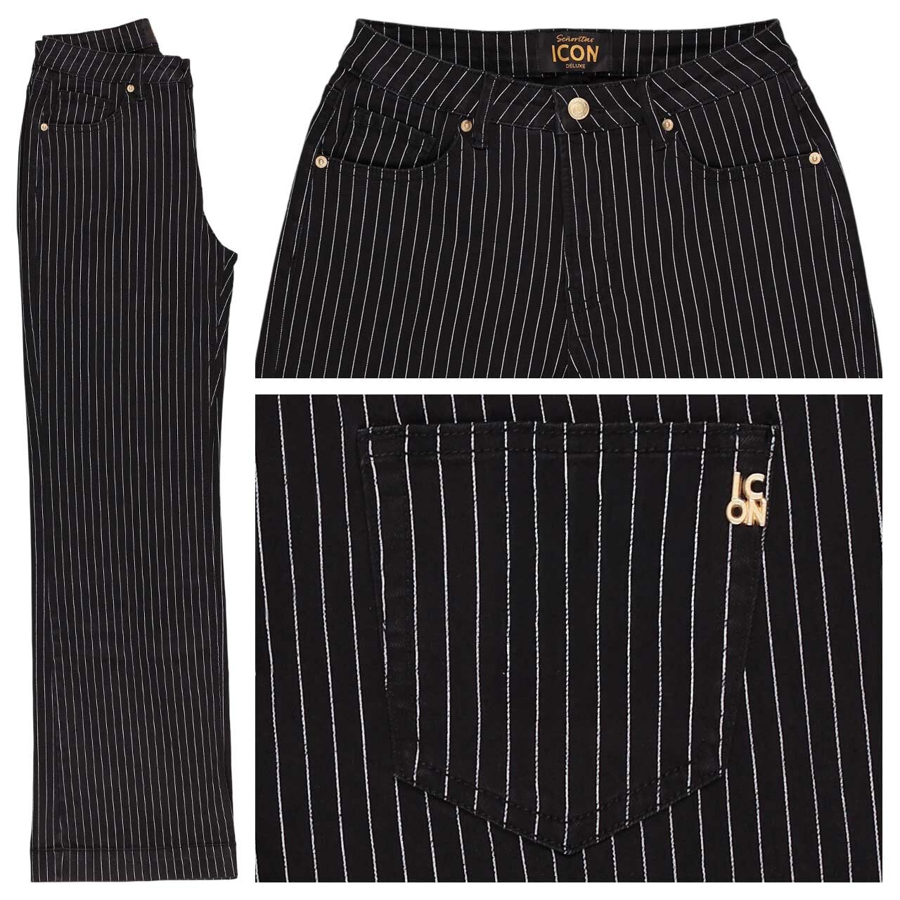 Senoritas ICON Rainbow Jeans black pin stripe