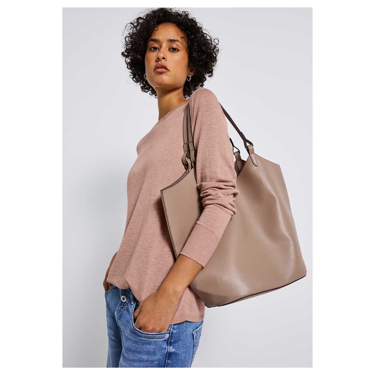 Street One Damen Pullover in Rosa meliert, linke Seitansicht Model