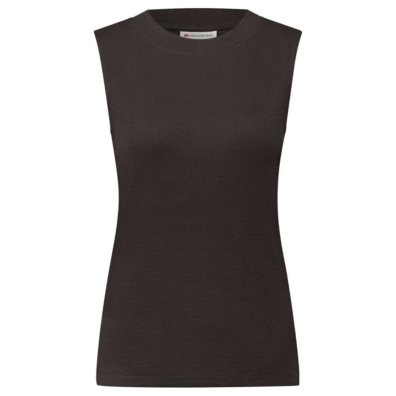 Street One Damen Top Basic Rib darkest brown