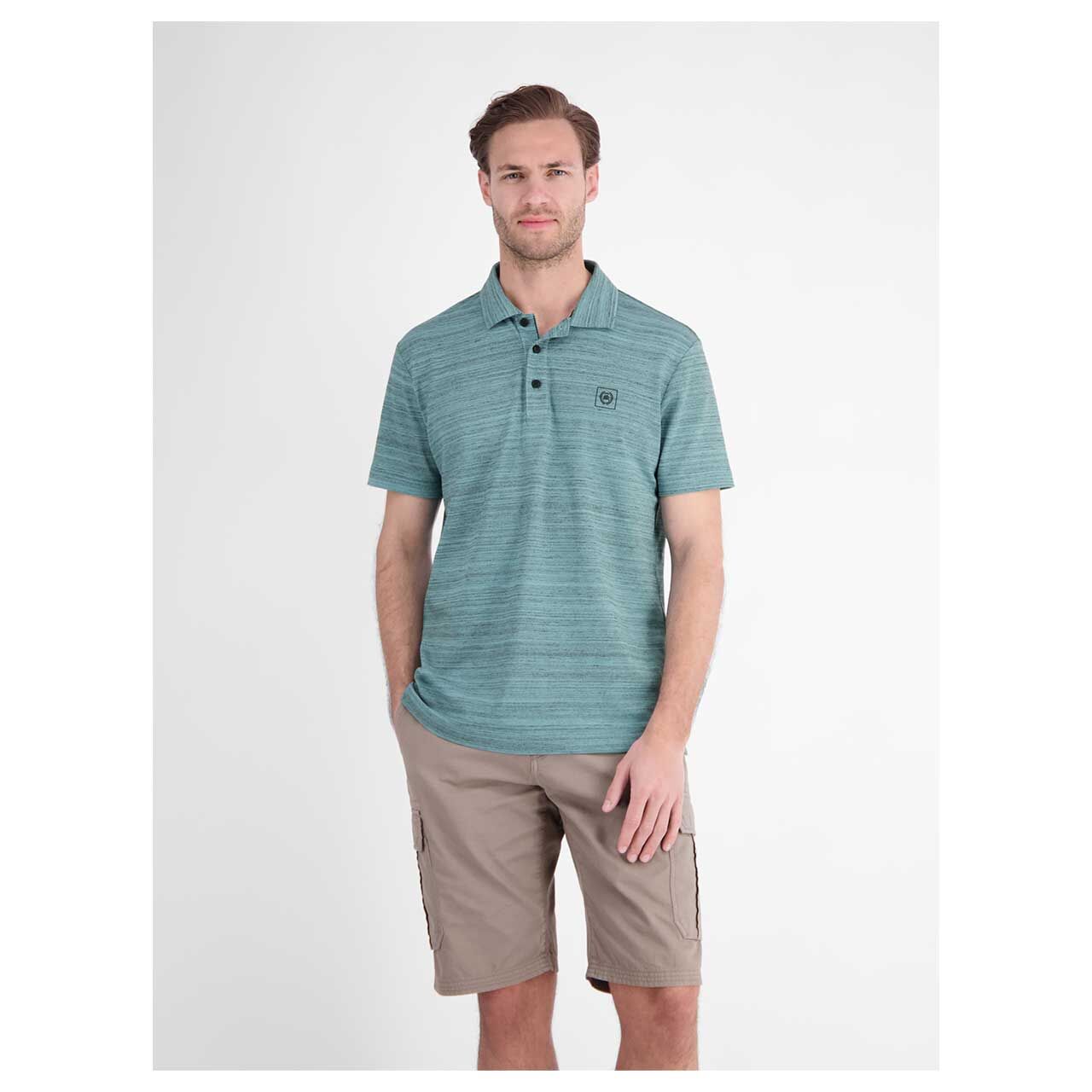 Herren Poloshirt von Lerros in Türkis meliert, Vorderansicht am Model