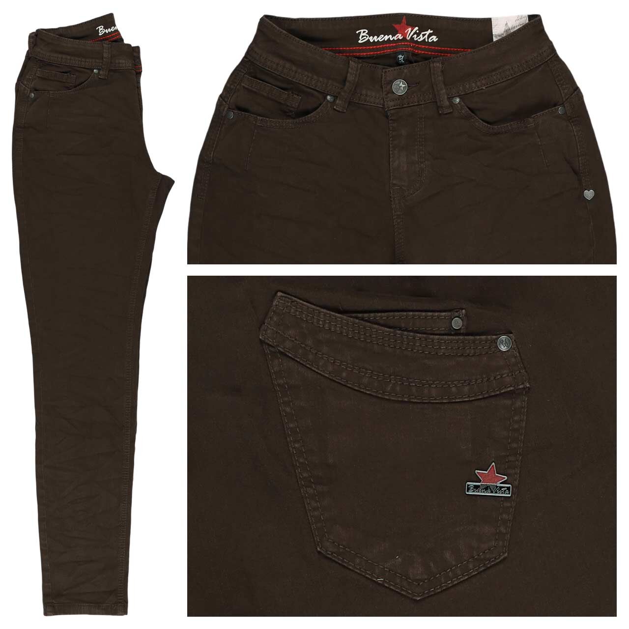 Buena Vista Malibu-Zip High Cropped Stretch Twill Ankle Baumwollhose dark choco