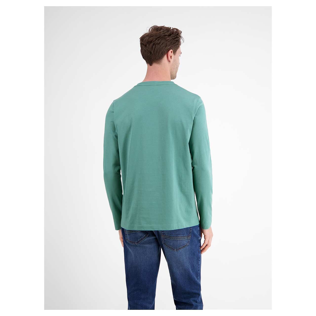 Herren Langarm Shirt von Lerros in Türkis, Rückansicht am Model