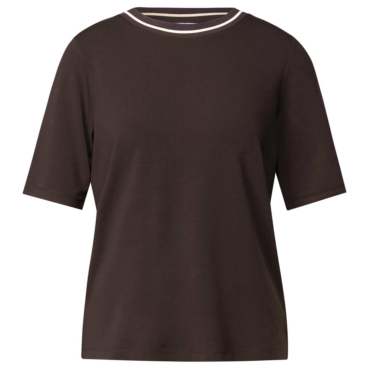 Street One Damen T-Shirt Rib Collar deep roast brown