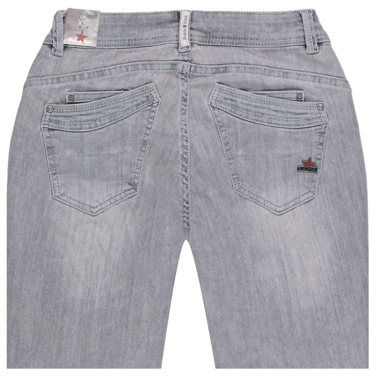 Damen Ankle Jeans Malibu-Zip High Cropped Stretch Denim von Buena Vista in Hellgrau angewaschen, detaillierte Rückansicht
