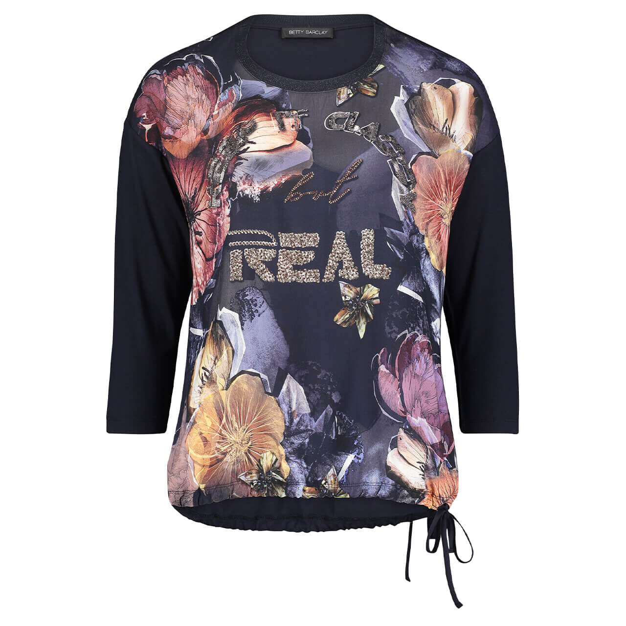 bettybarclay-shirt-pritnedbluerose-8876-ansicht Betty Barclay 3/4 Arm Shirt für Damen in Dunkelblau mit Print, FarbNr.: 8876