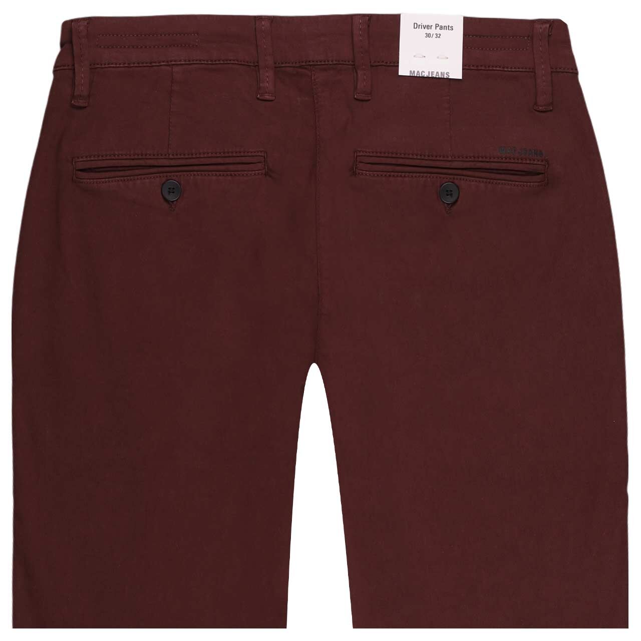 Herren Baumwollhose Driver Pants von MAC in Burgunderrot, detaillierte Rückansicht