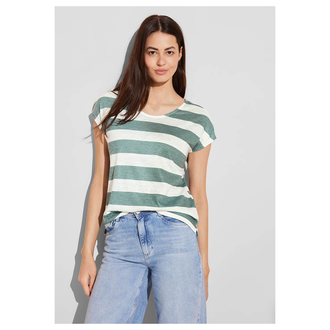 Street One Damen T-Shirt Two-color Stripe touch of dune