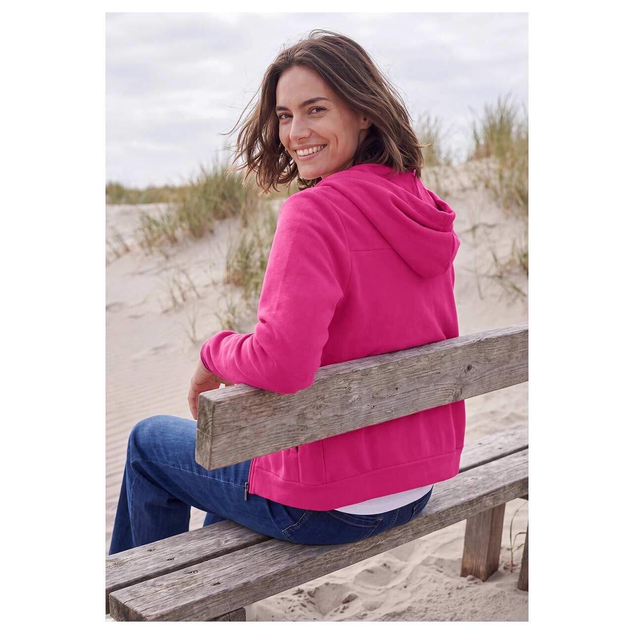 Damen Fleece Jacke Hoodie Jacket von Cecil in Pink, Rückansicht am Model