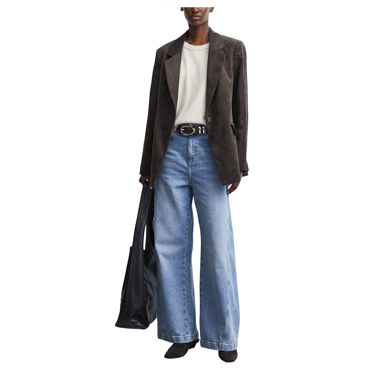 Damen Kurzarm Pullover von Comma in Beige meliert, Ganzkörperansicht am Model
