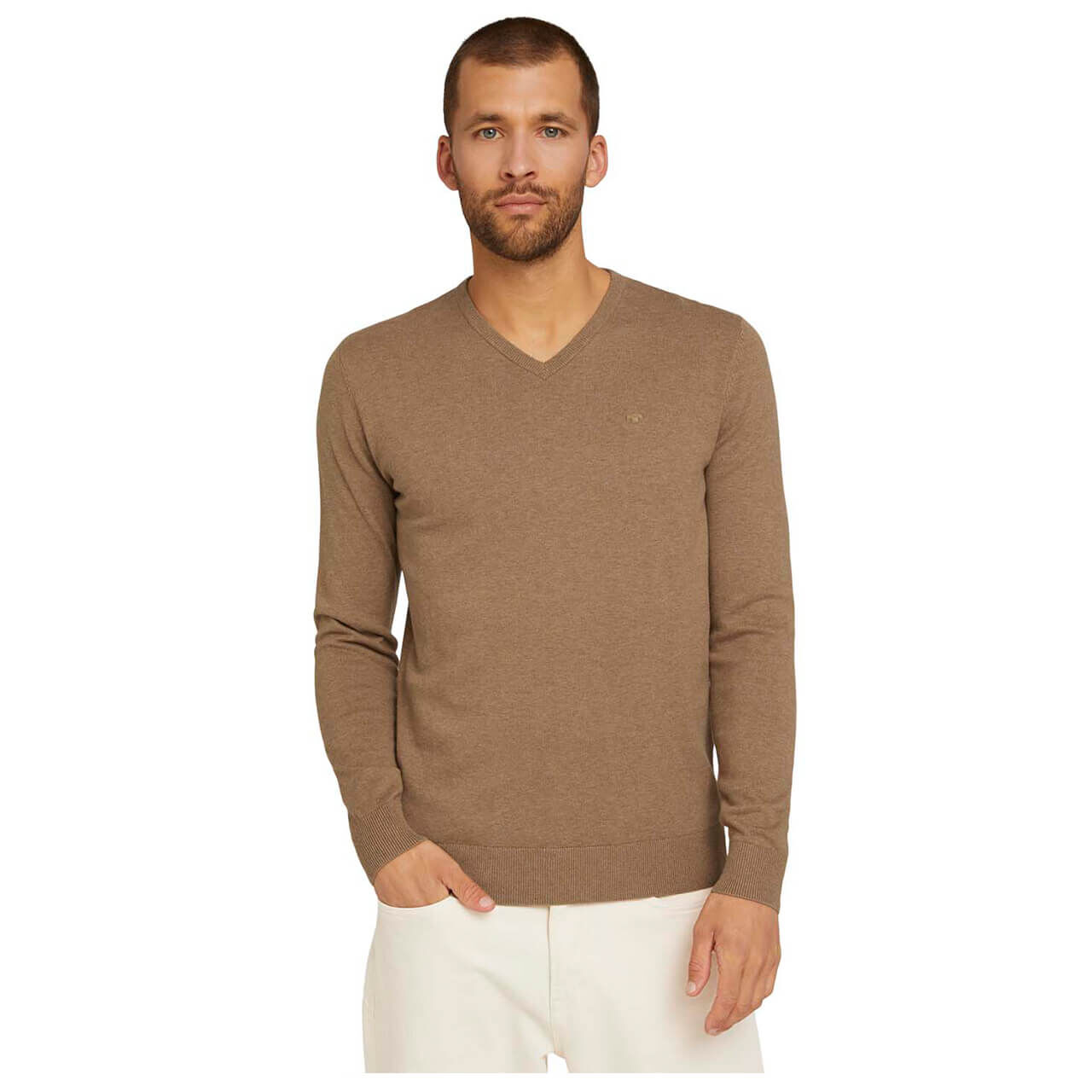 tomtailor-pullover-basic-v-neck-braun-18950-vorne Tom Tailor Basic V-neck Sweater Pullover für Herren in Braun, FarbNr.: 18950