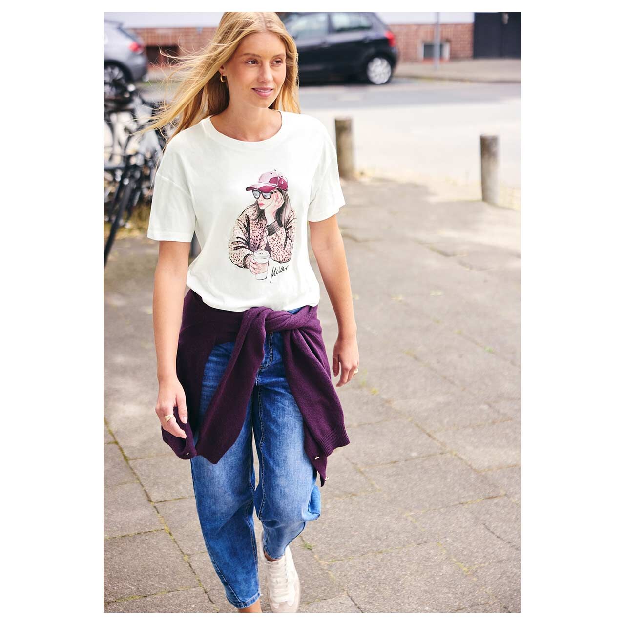 Damen T-Shirt Lady Print von Street One Studio in Cremeweiß mit Print, Ganzkörperansicht am Model