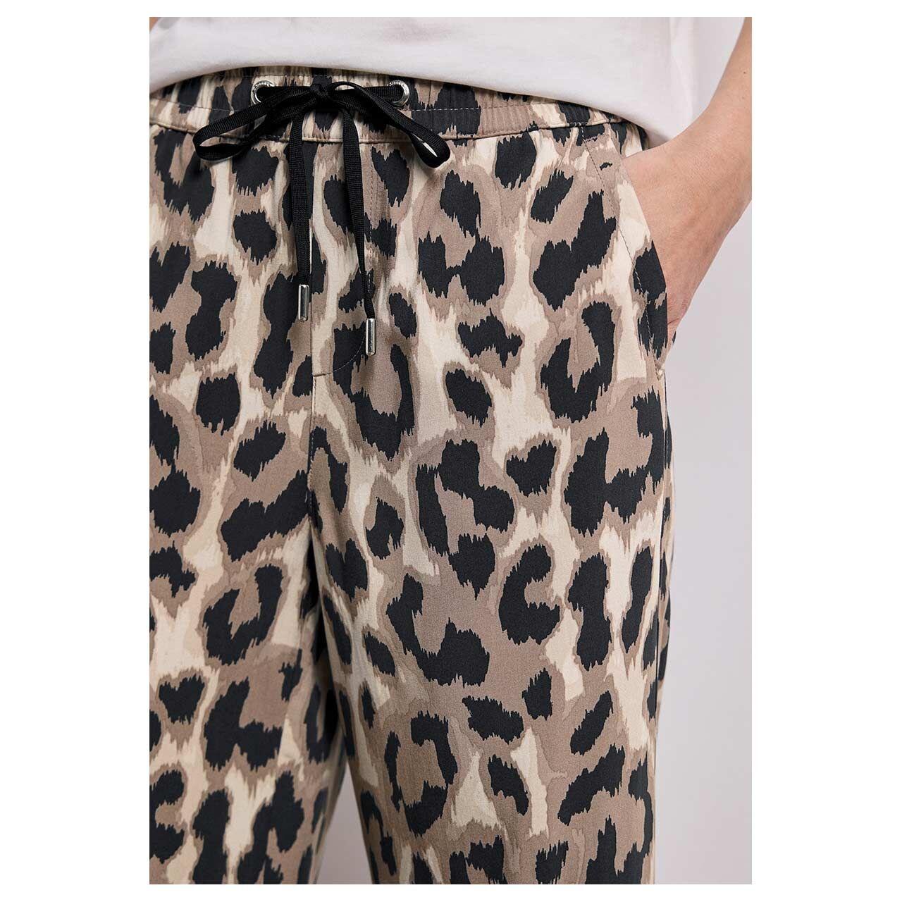 Stretch Damen 7/8 Hose Emee Wide Leg von Street One in Beige mit Print, Detailansicht vorderer Bund