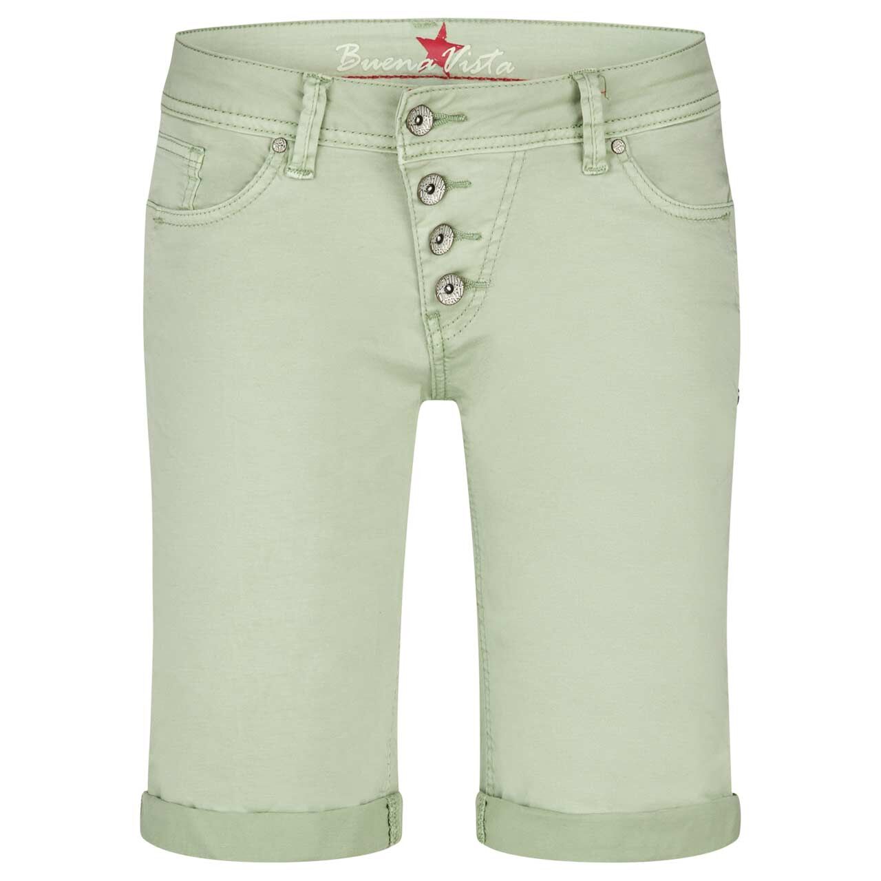 Damen Baumwollhose Malibu-Short Stretch Twill von Buena Vista in Salbeigrün, von vorn fotografiert