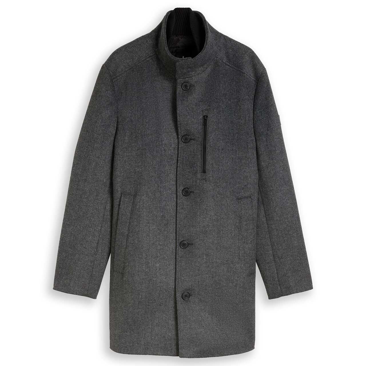 Tom Tailor Herren Mantel Wool Coat 2 in 1 deep dark grey black herringbone