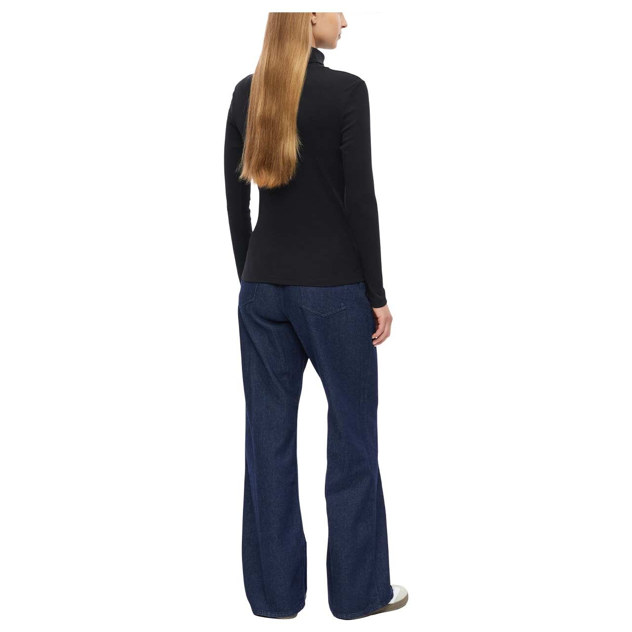 s.Oliver Damen Rollkragen Langarm Shirt in Schwarz, Ganzkörper-Rückansicht am Model