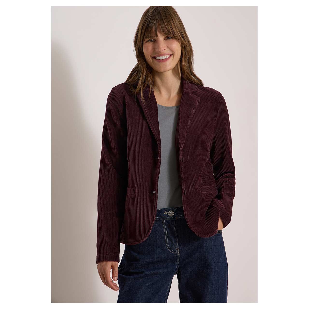 Damen Cord Blazer Jersey von Cecil in Lila, Vorderansicht am Model