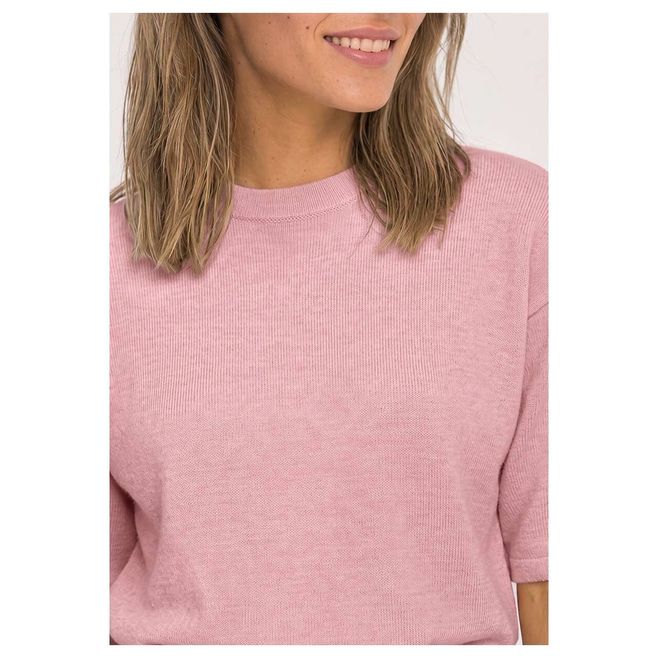 Damen 3/4 Arm Pullover Basic Sweater von Street One in Rosa meliert, detaillierte Vorderansicht am Model