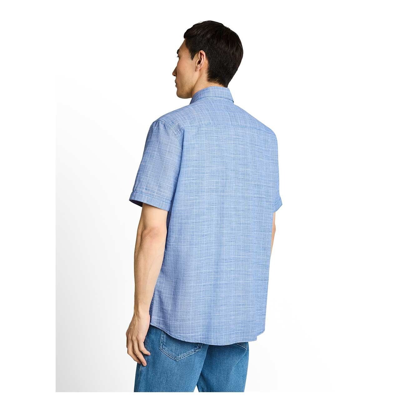 Herren 1/2 Arm Hemd  von Tom Tailor in Blau kariert, Rückansicht am Model