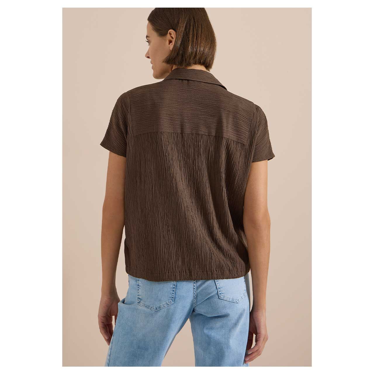 Damen Kurzarm Bluse Solid Structure von Cecil in Braun, Rückansicht am Model