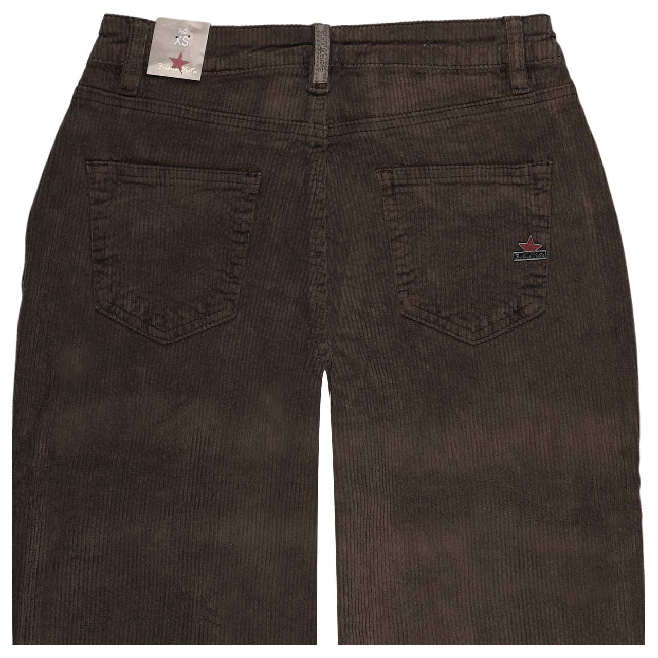 Stretch Damen Cordhose Straight Pants Corduroy von Buena Vista in Dunkelbraun, detaillierte Rückansicht