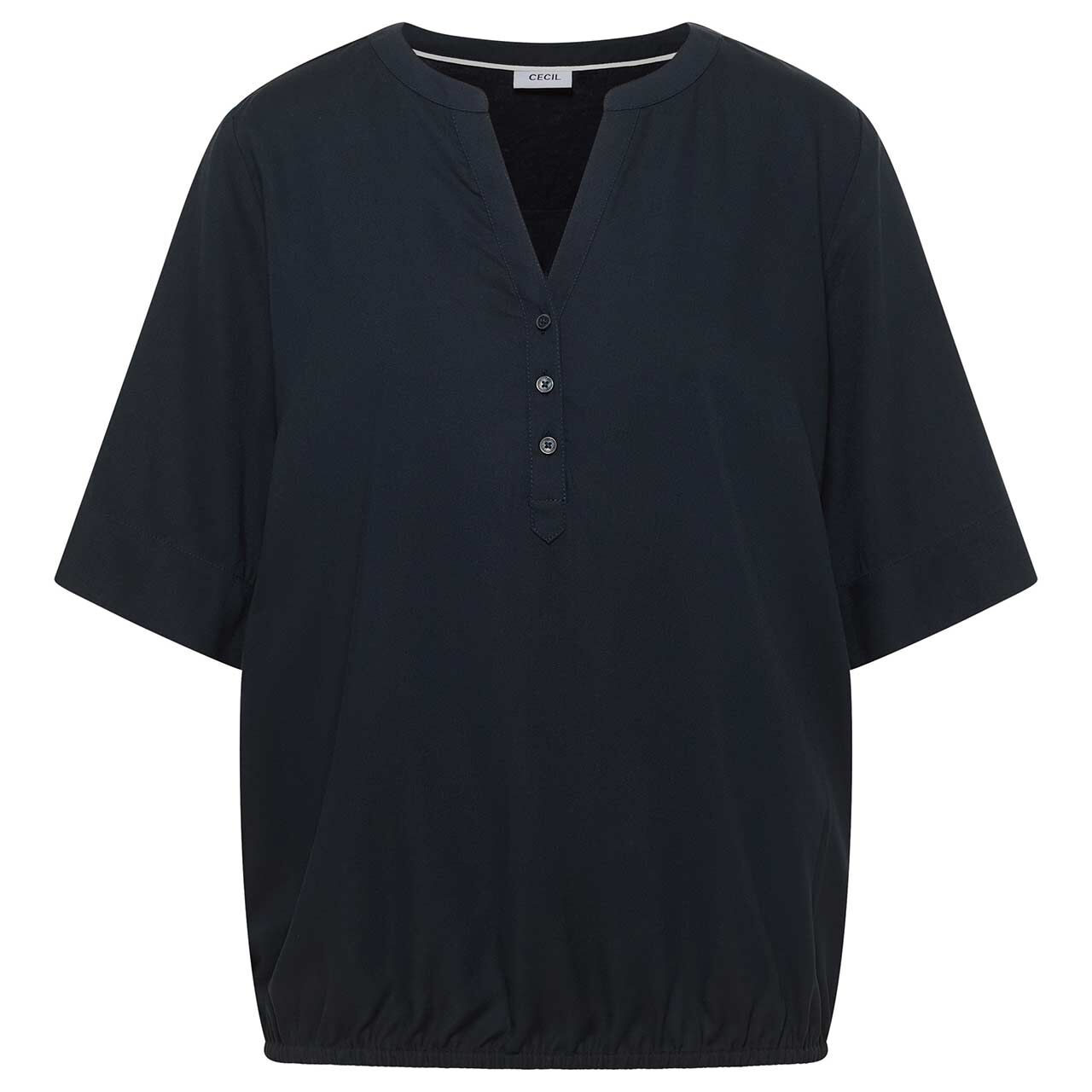 Cecil Damen Kurzarm Bluse Solid Splitneck universal blue