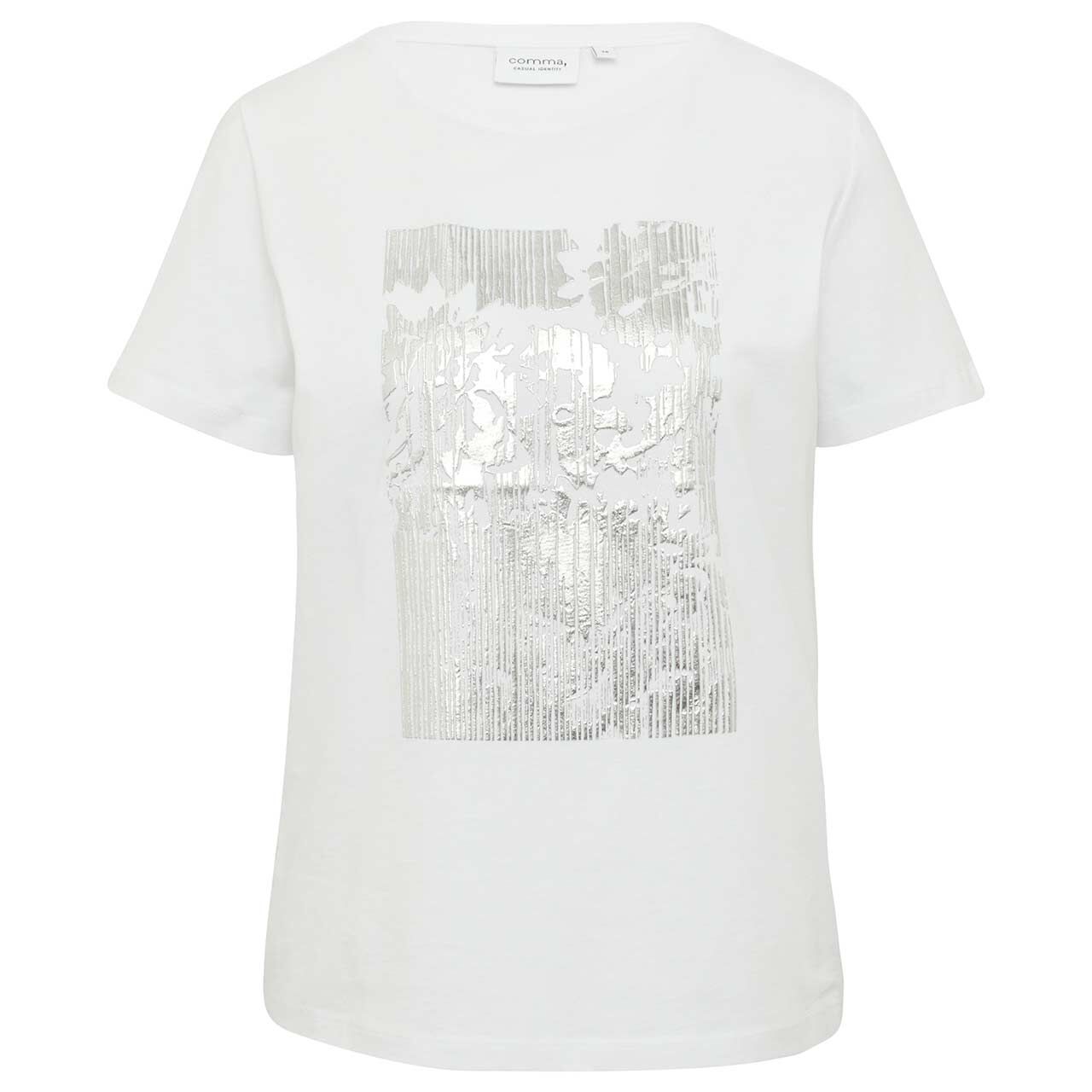 Comma Damen T-Shirt white placed glitter print