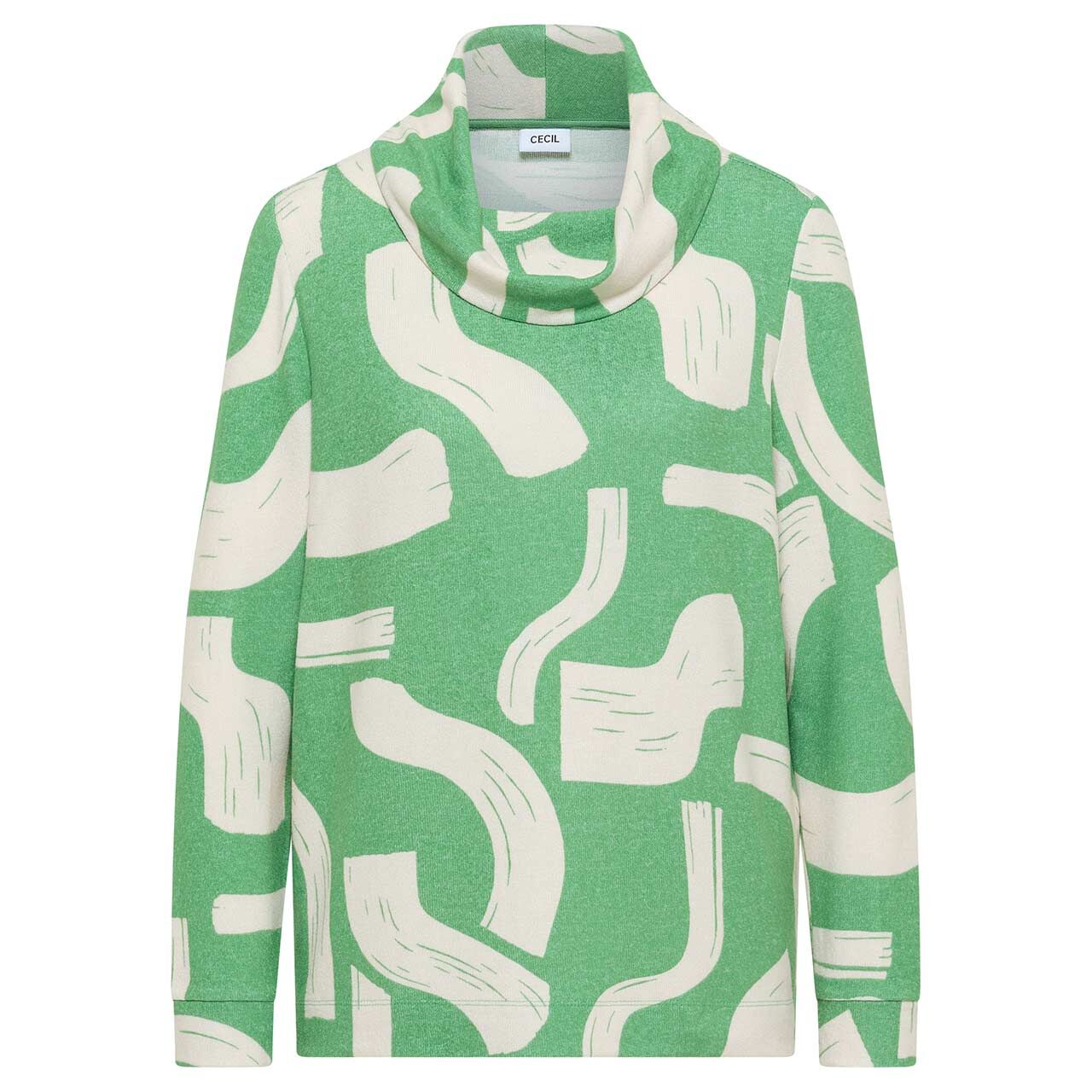 Cecil Damen Pullover Cozy Big Collar bamboo green melange