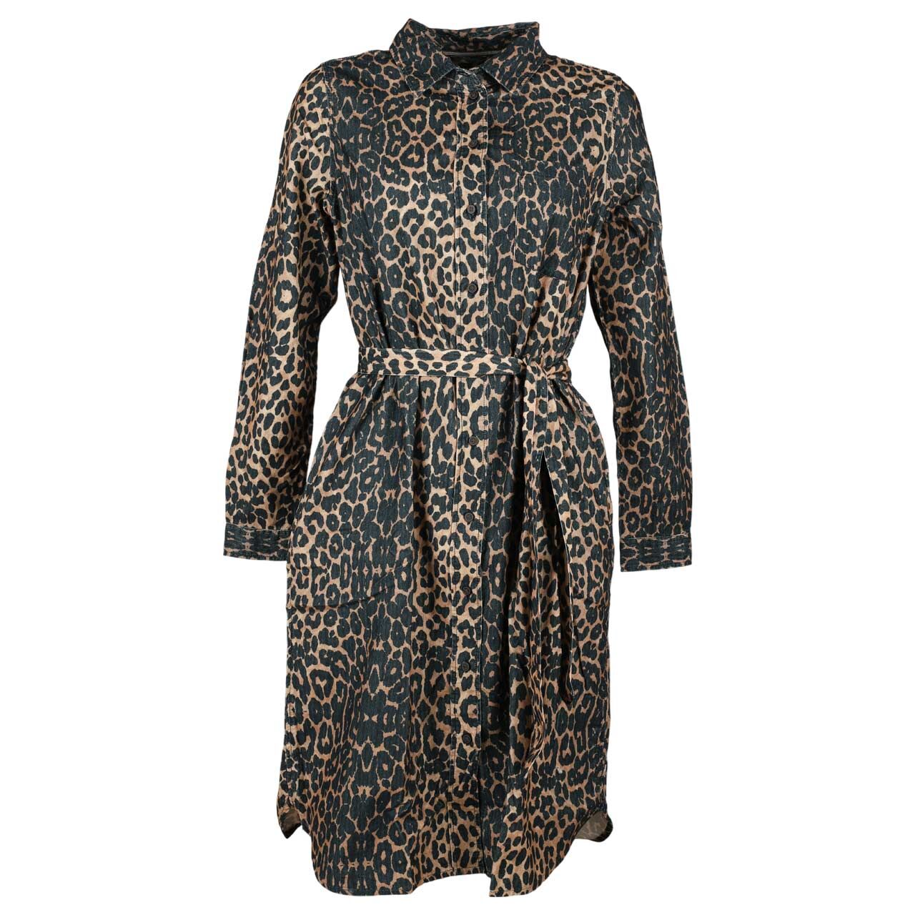 Damen Langarm Kleid von Camel active in Hellbraun mit Print, Vorderansicht mit Bindegürtel