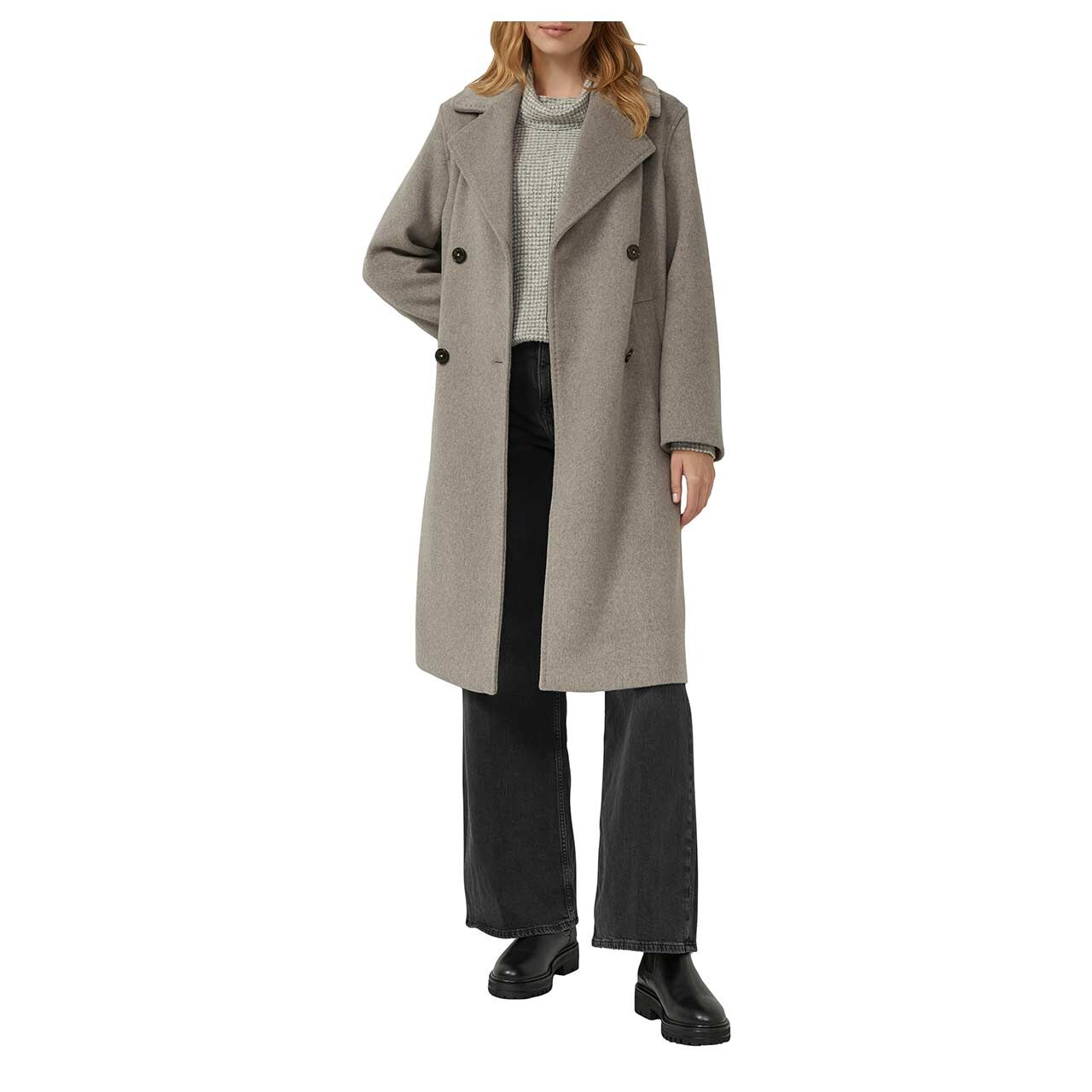 s.Oliver Damen Rollkragen Pullover in Grau kariert, Ganzkörperansicht am Model