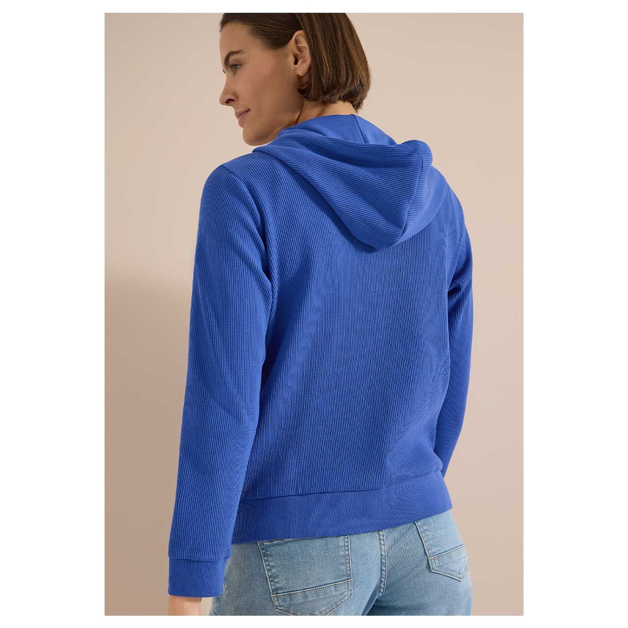 Damen Hoodie Shirtjacke Structured von Cecil in Blau, Rückansicht mit Model