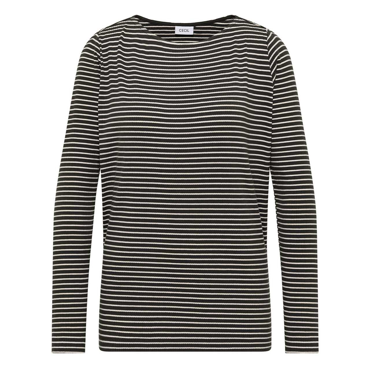 Cecil Damen Langarm Shirt Stripe Rib Boatneck raw khaki