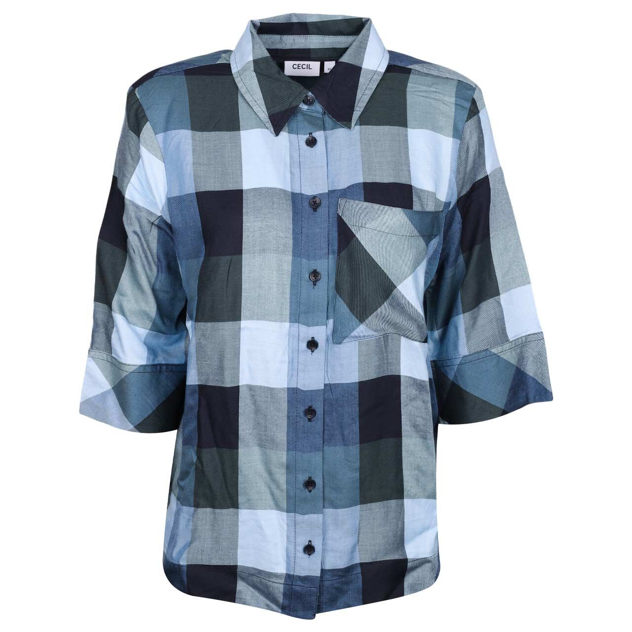 Cecil Damen Kurzarm Bluse Check urban dark blue