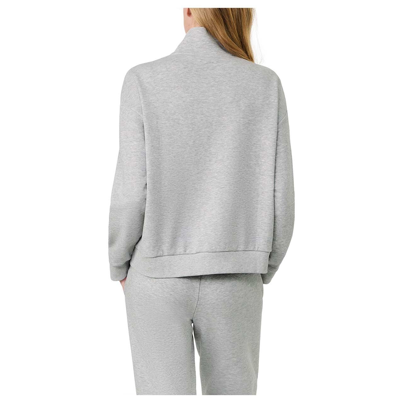 s.Oliver Damen Sweatshirt Troyer in Hellgrau mit Print, Rückansicht am Model