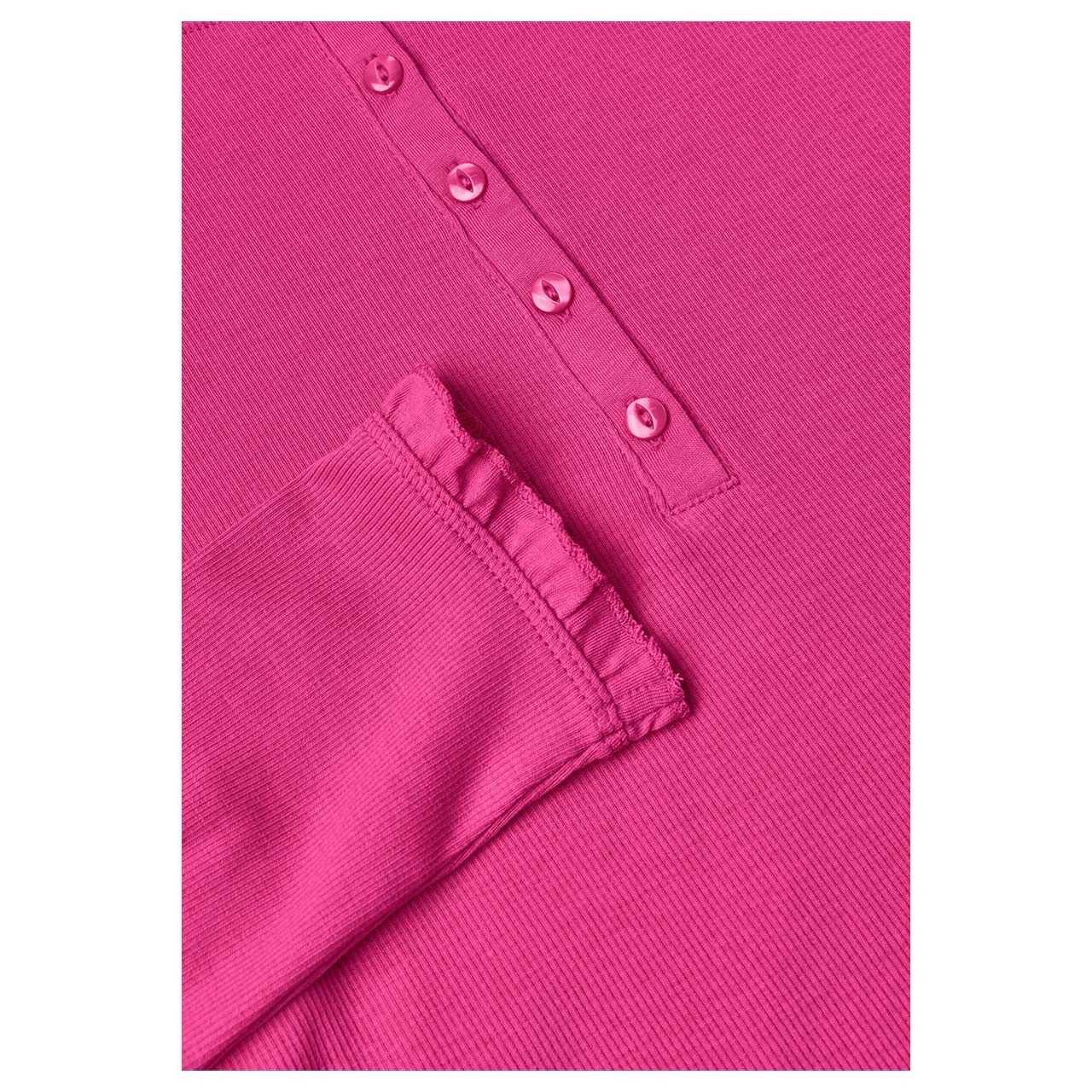Street One Studio Damen Langarm Shirt Basic Rib Frill ruby raspberry