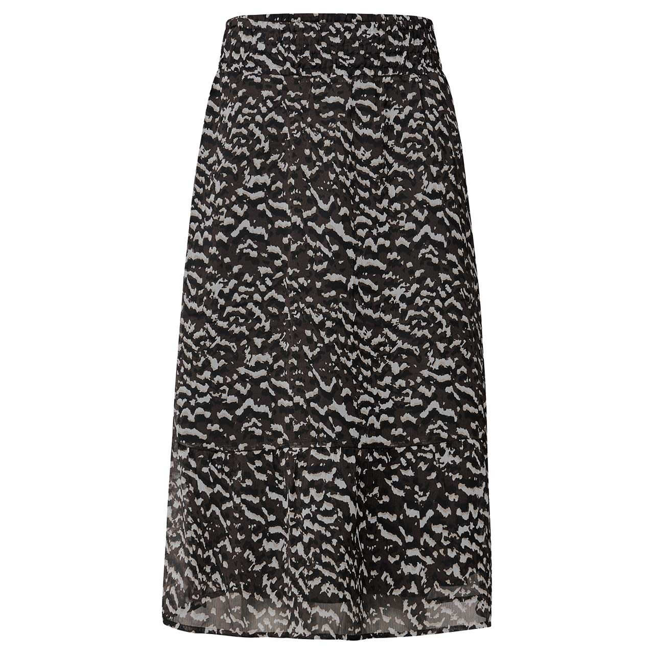Damen Rock Midi Chiffon Volant von Street One in Dunkelbraun mit Print mit der Farbnummer 36866, Vorderansicht