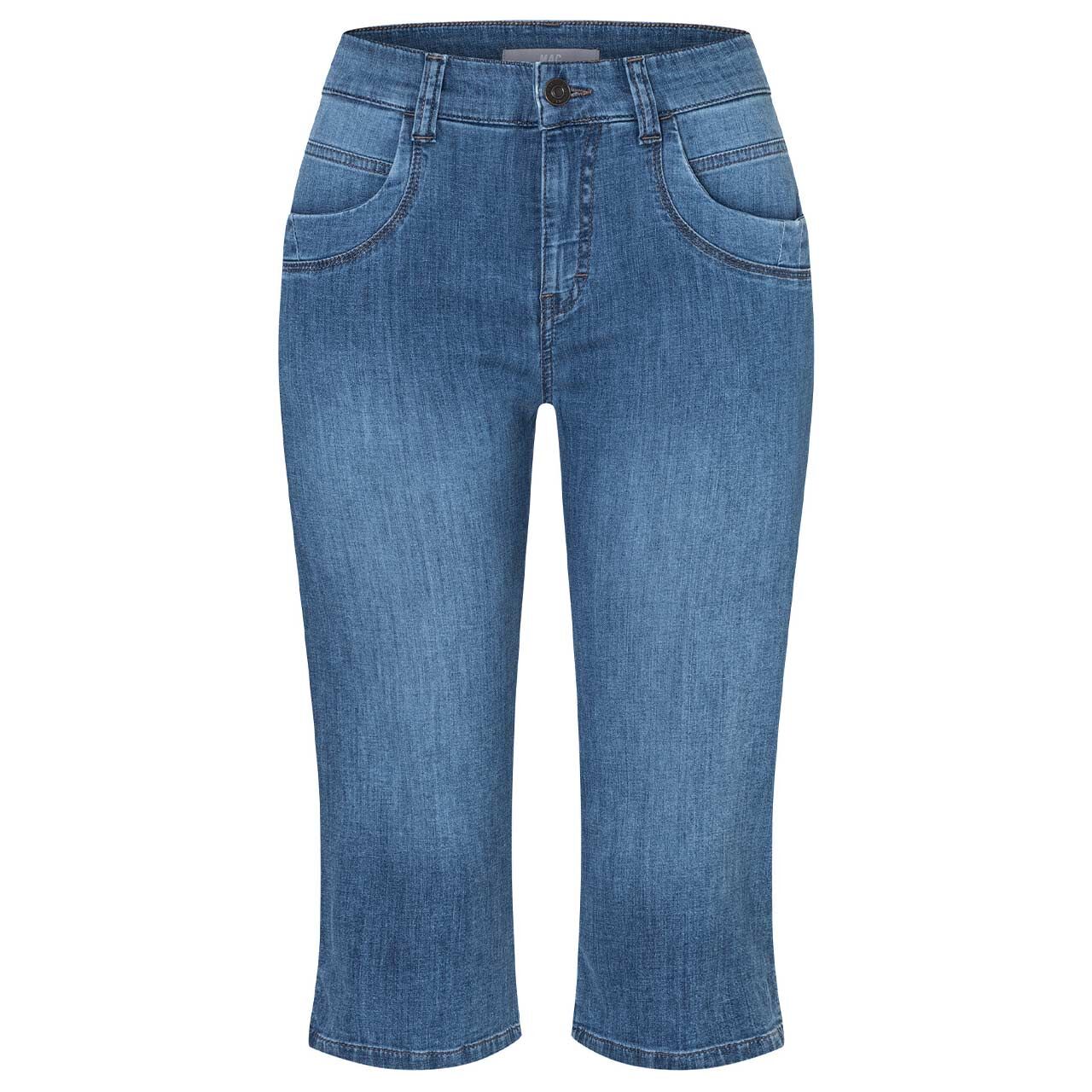 Damen 3/4 Jeans Capri von Mac in Blau angewaschen, Vorderansicht