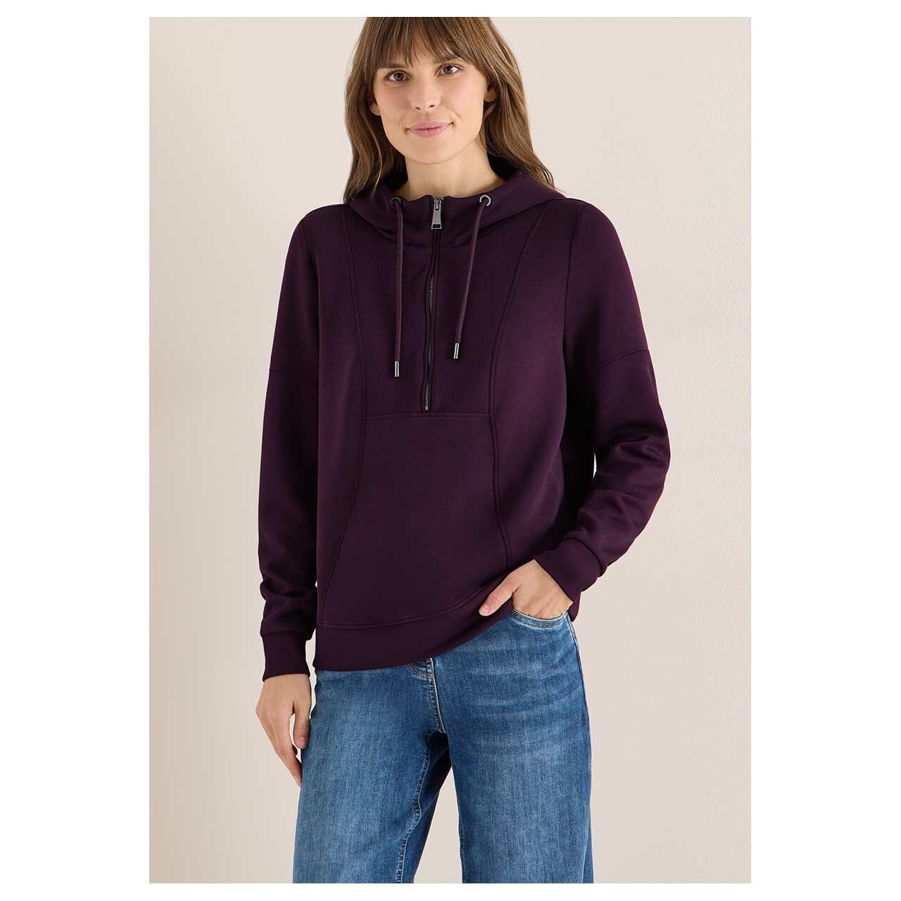 Damen Hoodie Sweatshirt Troyer von Cecil in Lila, Vorderansicht