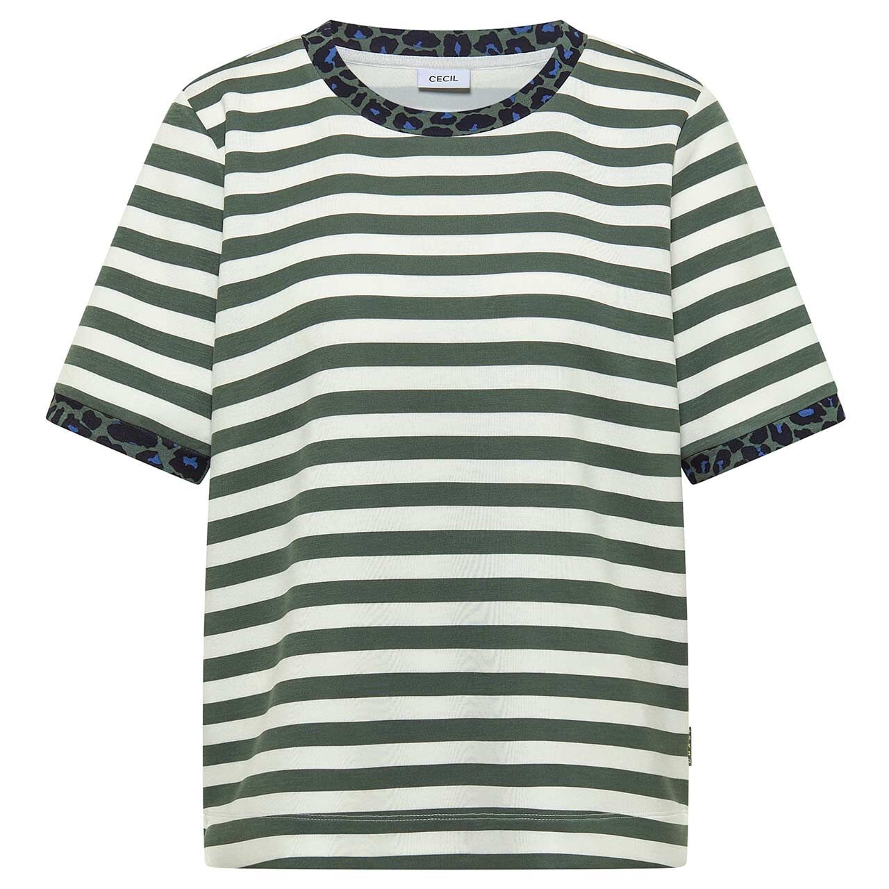 Cecil Damen T-Shirt Striped Soft Modal dried olive green