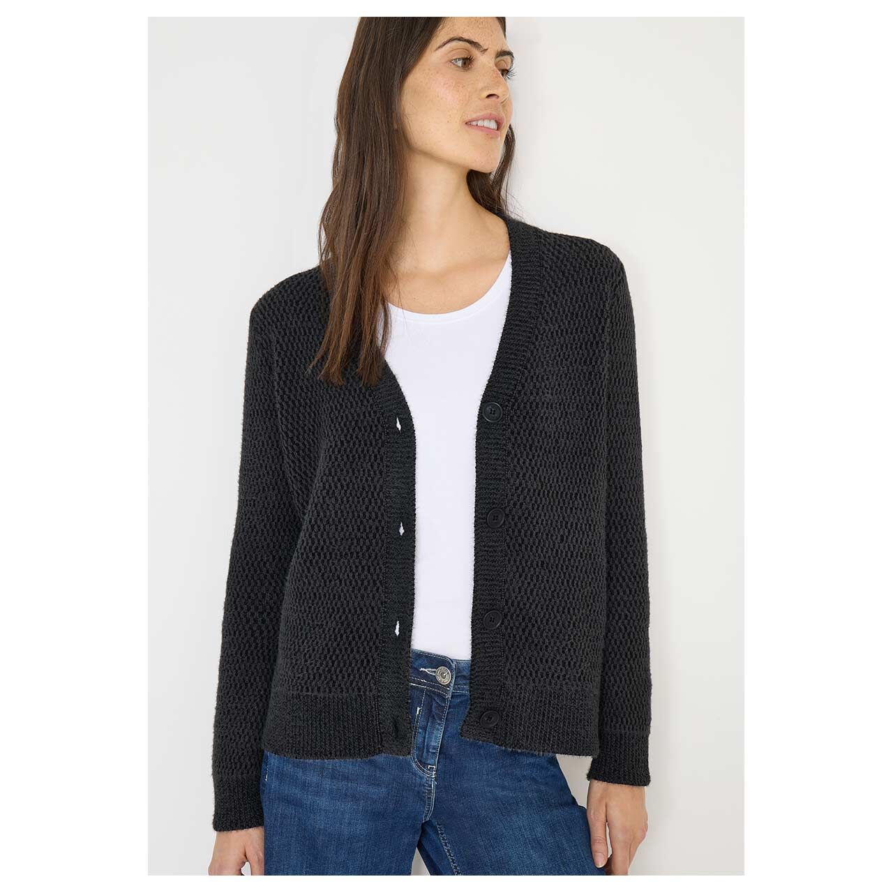 Damen Strickjacke Featheryarn Cardigan von Cecil in Dunkelgrau, Vorderansicht am Model