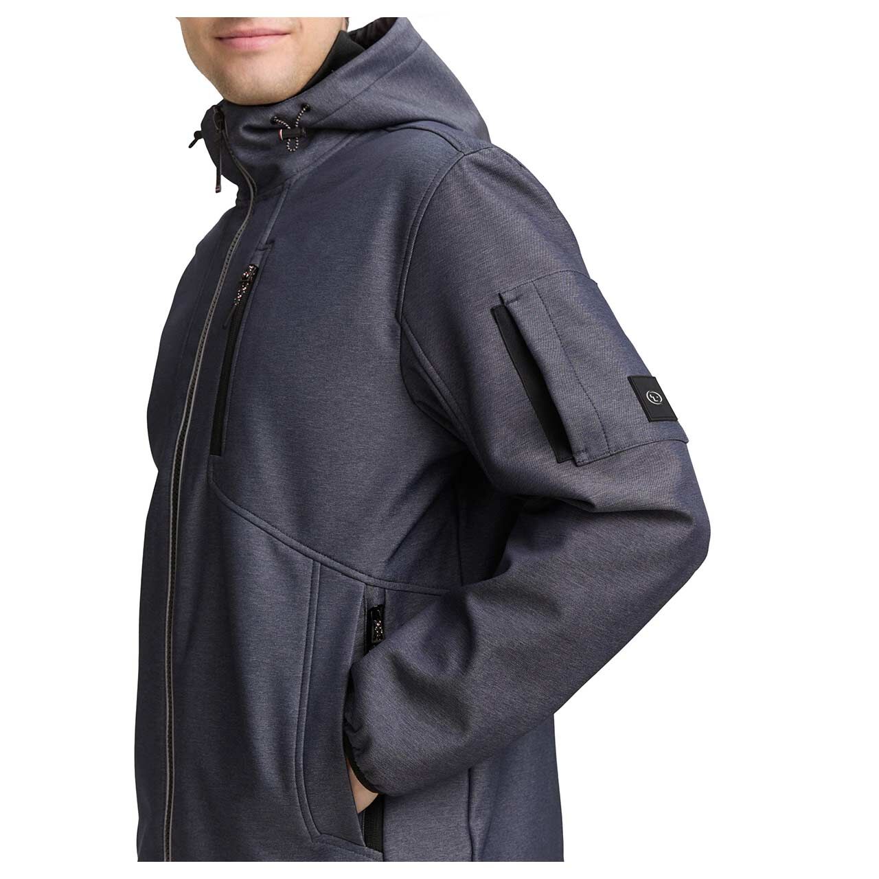 Herren Jacke Softshell Jacket von Tom Tailor in Blau meliert, Detailansicht am Model